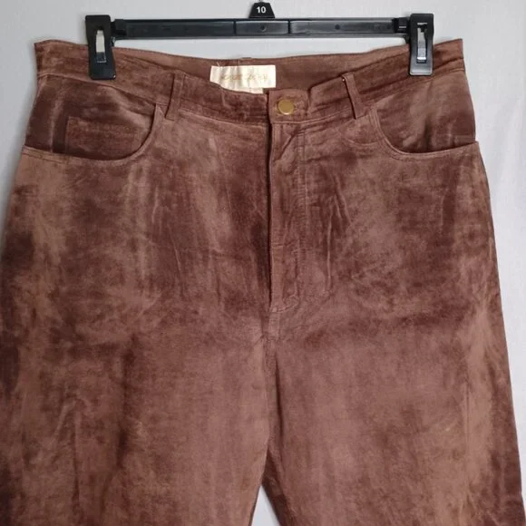 Margaret Godfrey Leather Pants Womens 14 Brown Straight Leg Lined Biker Rocker - Picture 3 of 11